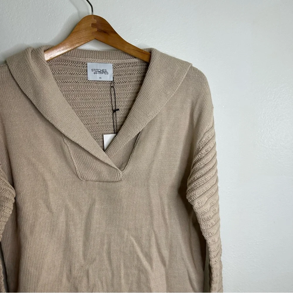 NWT 100% Cotton Tan Textured Pullover Sweater Stitches & Stripes Size XS